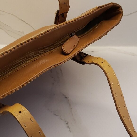 TOWN Shoes Handbag purse brown stitch detail 9.5"  x 11" x 3" Handle opening - Picture 5 of 10